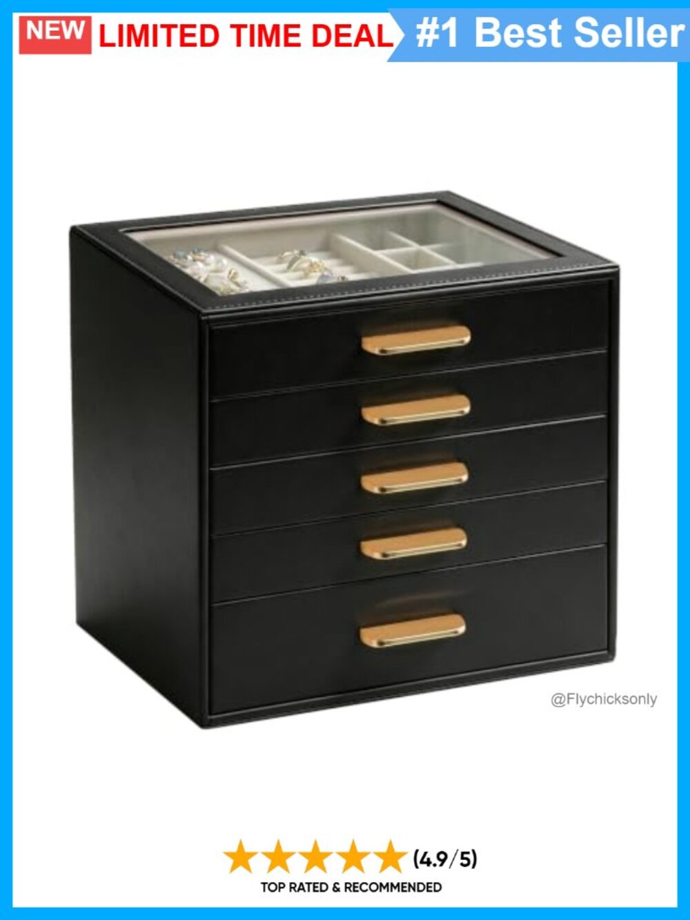 5-Layer PU Leather Jewelry Box Organizer with Glass Lid